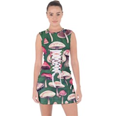 Foraging In The Mushroom Zone Lace Up Front Bodycon Dress by GardenOfOphir