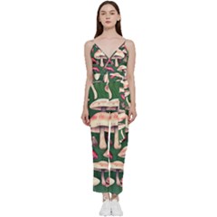 Foraging In The Mushroom Zone V-neck Spaghetti Strap Tie Front Jumpsuit by GardenOfOphir