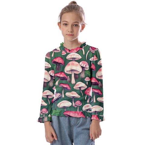 Foraging In The Mushroom Zone Kids  Frill Detail Tee by GardenOfOphir