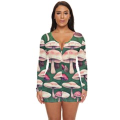 Foraging In The Mushroom Zone Long Sleeve Boyleg Swimsuit by GardenOfOphir