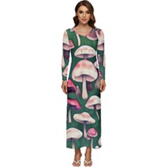 Foraging In The Mushroom Zone Long Sleeve Longline Maxi Dress by GardenOfOphir