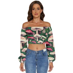 Foraging In The Mushroom Zone Long Sleeve Crinkled Weave Crop Top