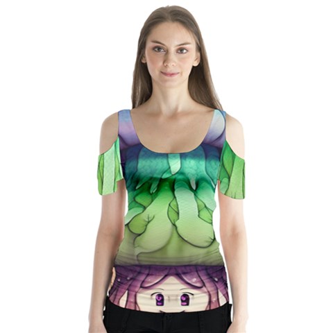 A Light Fantasy Butterfly Sleeve Cutout Tee  by GardenOfOphir