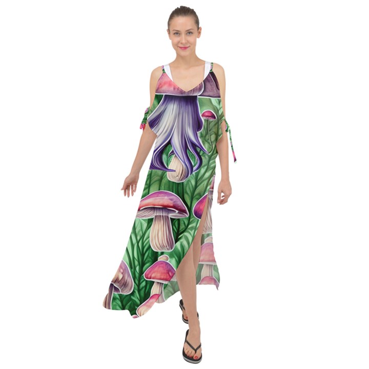 Mushroom Maxi Chiffon Cover Up Dress