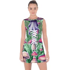 Mushroom Lace Up Front Bodycon Dress by GardenOfOphir