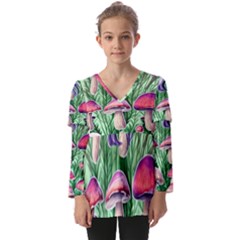 Mushroom Kids  V Neck Casual Top