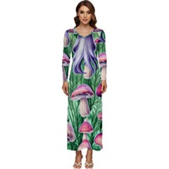 Mushroom Long Sleeve Longline Maxi Dress by GardenOfOphir