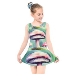 Vintage Mushroom Kids  Skater Dress Swimsuit by GardenOfOphir