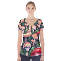 Rustic Mushroom Short Sleeve Front Detail Top by GardenOfOphir