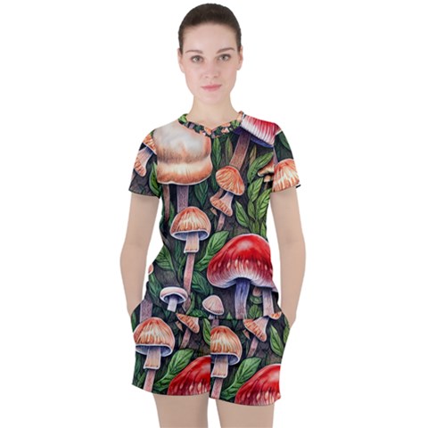 Rustic Mushroom Women s Tee And Shorts Set by GardenOfOphir