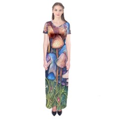 Retro Mushroom Short Sleeve Maxi Dress by GardenOfOphir