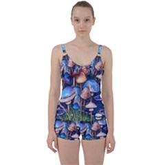 Retro Mushroom Tie Front Two Piece Tankini by GardenOfOphir