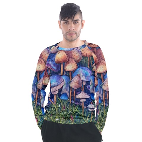 Retro Mushroom Men s Long Sleeve Raglan Tee by GardenOfOphir