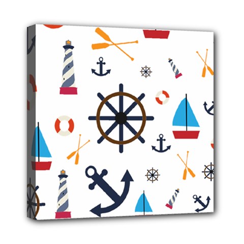 Marine Nautical Seamless Lifebuoy Anchor Pattern Mini Canvas 8  X 8  (stretched)