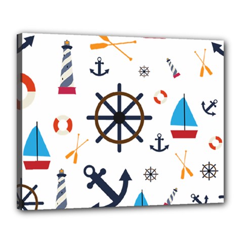 Marine Nautical Seamless Lifebuoy Anchor Pattern Canvas 20  X 16  (stretched)