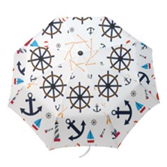 Marine Nautical Seamless Lifebuoy Anchor Pattern Folding Umbrellas by Jancukart