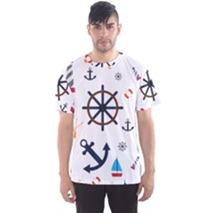 Marine Nautical Seamless Lifebuoy Anchor Pattern Men s Sport Mesh Tee