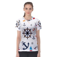 Marine Nautical Seamless Lifebuoy Anchor Pattern Women s Sport Mesh Tee