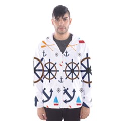 Marine Nautical Seamless Lifebuoy Anchor Pattern Men s Hooded Windbreaker