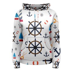 Marine Nautical Seamless Lifebuoy Anchor Pattern Women s Pullover Hoodie