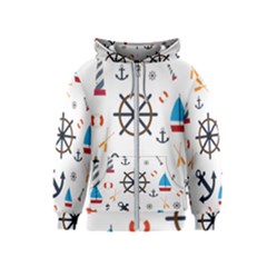 Marine Nautical Seamless Lifebuoy Anchor Pattern Kids  Zipper Hoodie