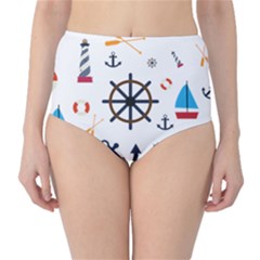 Marine Nautical Seamless Lifebuoy Anchor Pattern Classic High-waist Bikini Bottoms