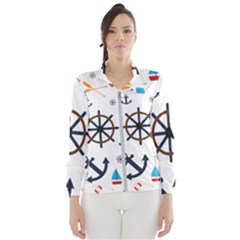 Marine Nautical Seamless Lifebuoy Anchor Pattern Women s Windbreaker