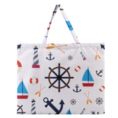 Marine Nautical Seamless Lifebuoy Anchor Pattern Zipper Large Tote Bag