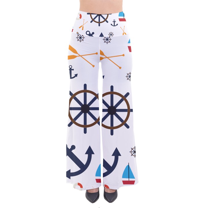 Marine Nautical Seamless Lifebuoy Anchor Pattern So Vintage Palazzo Pants