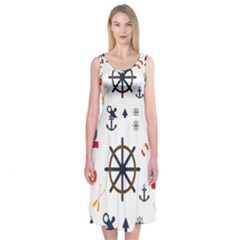 Marine Nautical Seamless Lifebuoy Anchor Pattern Midi Sleeveless Dress