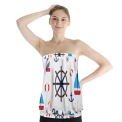 Marine Nautical Seamless Lifebuoy Anchor Pattern Strapless Top by Jancukart