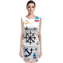 Marine Nautical Seamless Lifebuoy Anchor Pattern Sleeveless Velvet Midi Dress by Jancukart