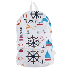 Marine Nautical Seamless Lifebuoy Anchor Pattern Foldable Lightweight Backpack