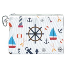 Marine Nautical Seamless Lifebuoy Anchor Pattern Canvas Cosmetic Bag (xl) by Jancukart