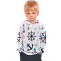 Marine Nautical Seamless Lifebuoy Anchor Pattern Kids  Overhead Hoodie View1