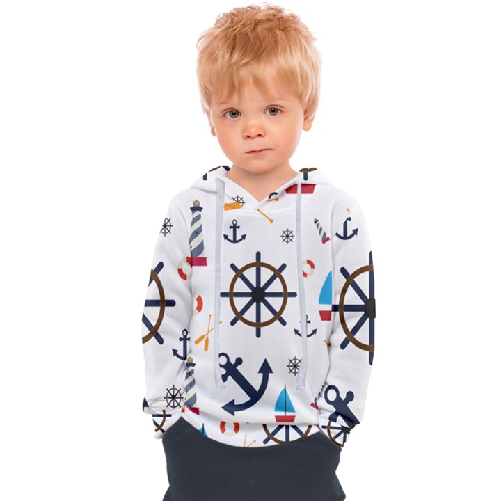 Marine Nautical Seamless Lifebuoy Anchor Pattern Kids  Overhead Hoodie