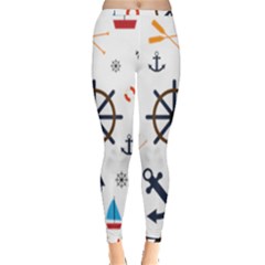 Marine Nautical Seamless Lifebuoy Anchor Pattern Inside Out Leggings