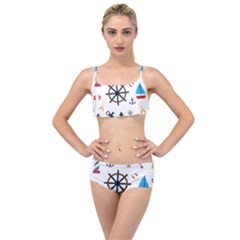 Marine Nautical Seamless Lifebuoy Anchor Pattern Layered Top Bikini Set by Jancukart