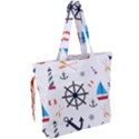 Marine Nautical Seamless Lifebuoy Anchor Pattern Drawstring Tote Bag View2