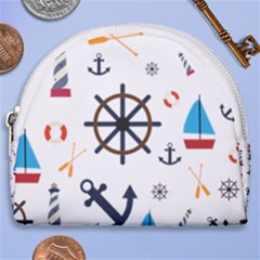 Marine Nautical Seamless Lifebuoy Anchor Pattern Horseshoe Style Canvas Pouch by Jancukart