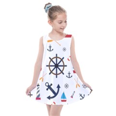 Marine Nautical Seamless Lifebuoy Anchor Pattern Kids  Summer Dress by Jancukart