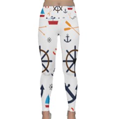 Marine Nautical Seamless Lifebuoy Anchor Pattern Lightweight Velour Classic Yoga Leggings