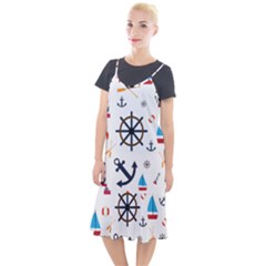 Marine Nautical Seamless Lifebuoy Anchor Pattern Camis Fishtail Dress