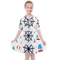 Marine Nautical Seamless Lifebuoy Anchor Pattern Kids  All Frills Chiffon Dress