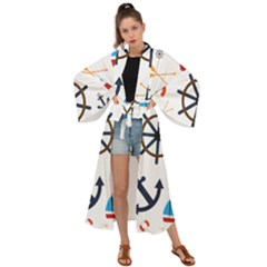 Marine Nautical Seamless Lifebuoy Anchor Pattern Maxi Kimono by Jancukart