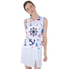 Marine Nautical Seamless Lifebuoy Anchor Pattern Women s Sleeveless Sports Top