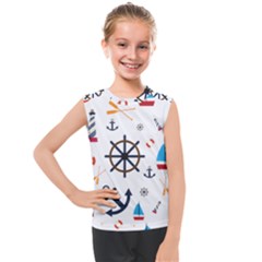 Marine Nautical Seamless Lifebuoy Anchor Pattern Kids  Mesh Tank Top