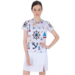 Marine Nautical Seamless Lifebuoy Anchor Pattern Women s Sports Top by Jancukart