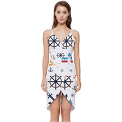 Marine Nautical Seamless Lifebuoy Anchor Pattern Wrap Frill Dress