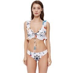 Marine Nautical Seamless Lifebuoy Anchor Pattern Low Cut Ruffle Edge Bikini Set by Jancukart